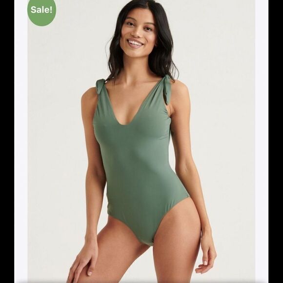 Lucky Brand Womens Swim Shoulder Tie One Piece 3032 Avocado - Picture 1 of 11